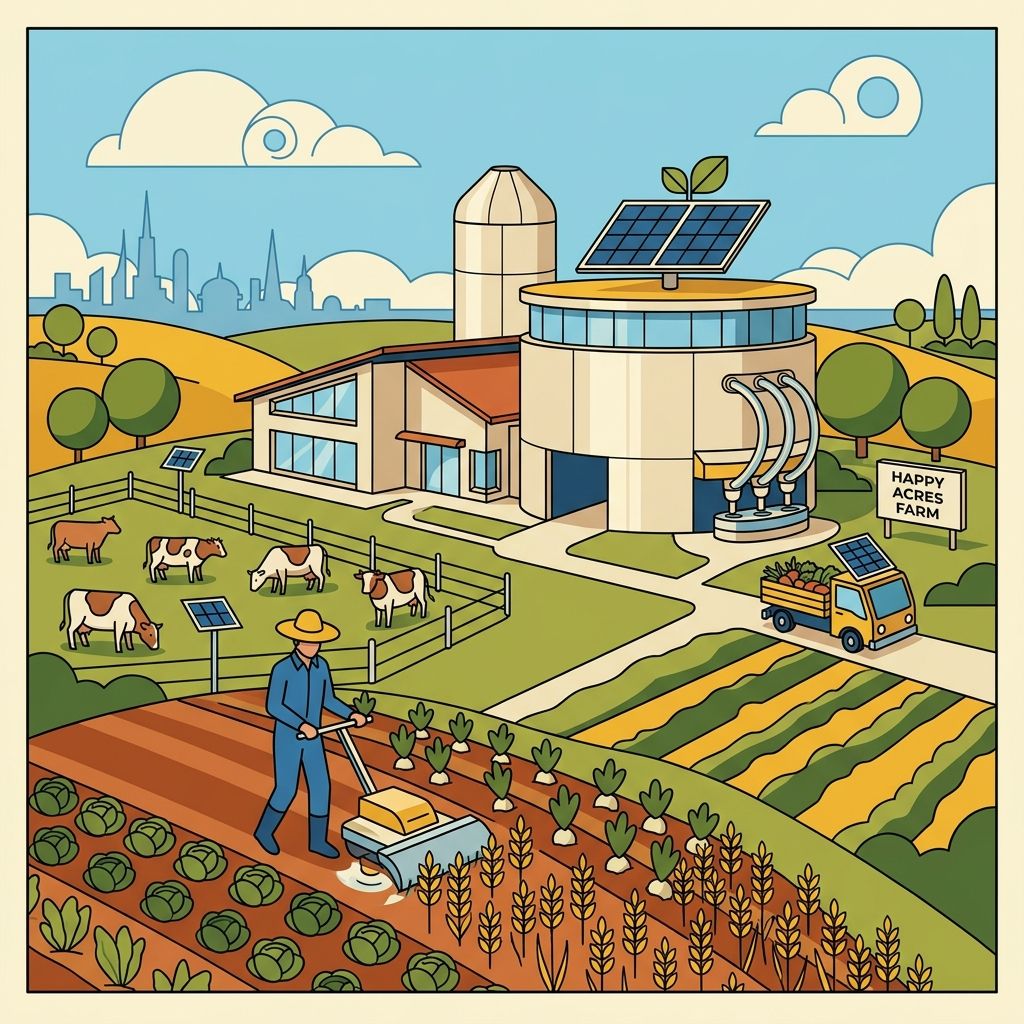 AI mnemonic illustration for the English word "farm"