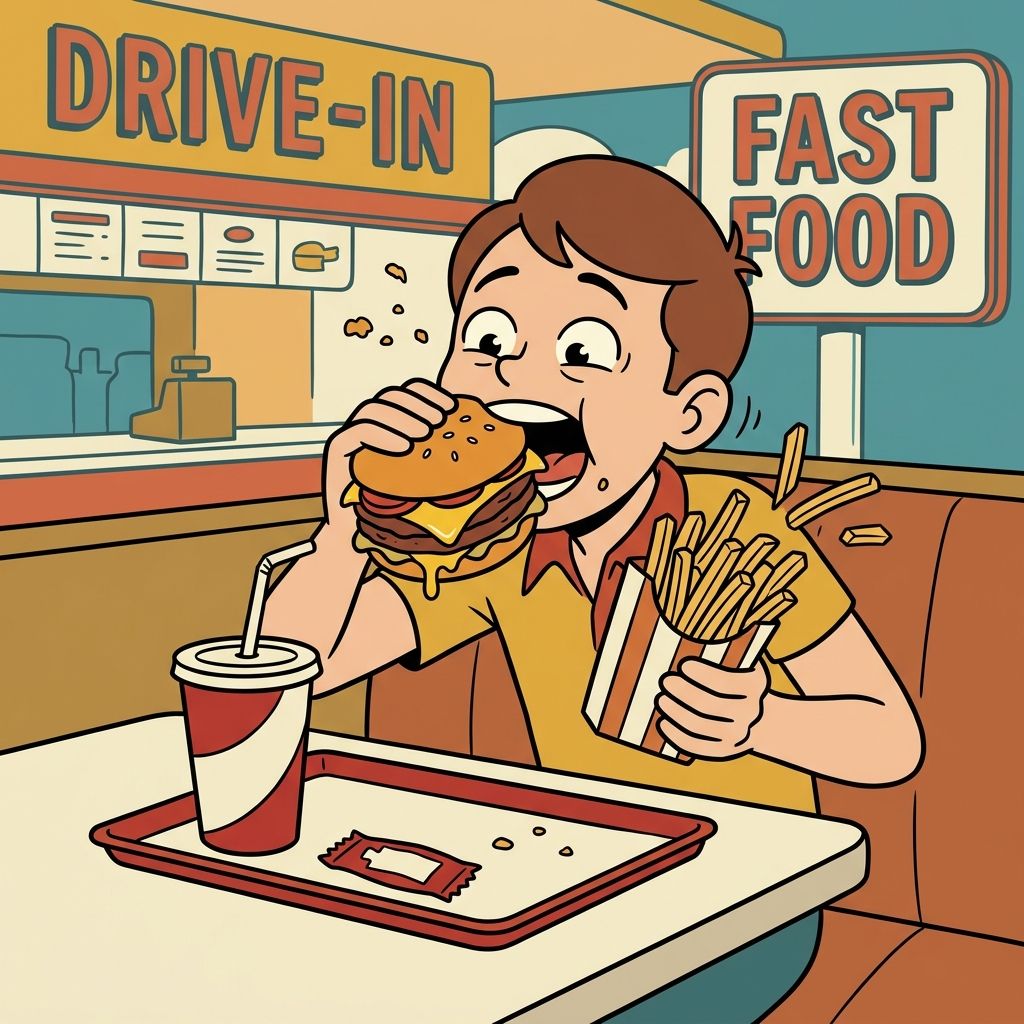 AI mnemonic illustration for the English word "fast food"