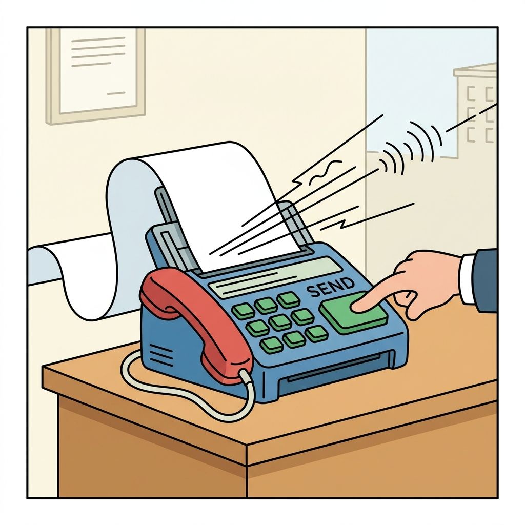 AI mnemonic illustration for the English word "fax"