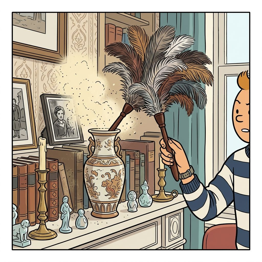 AI mnemonic illustration for the English word "feather duster"