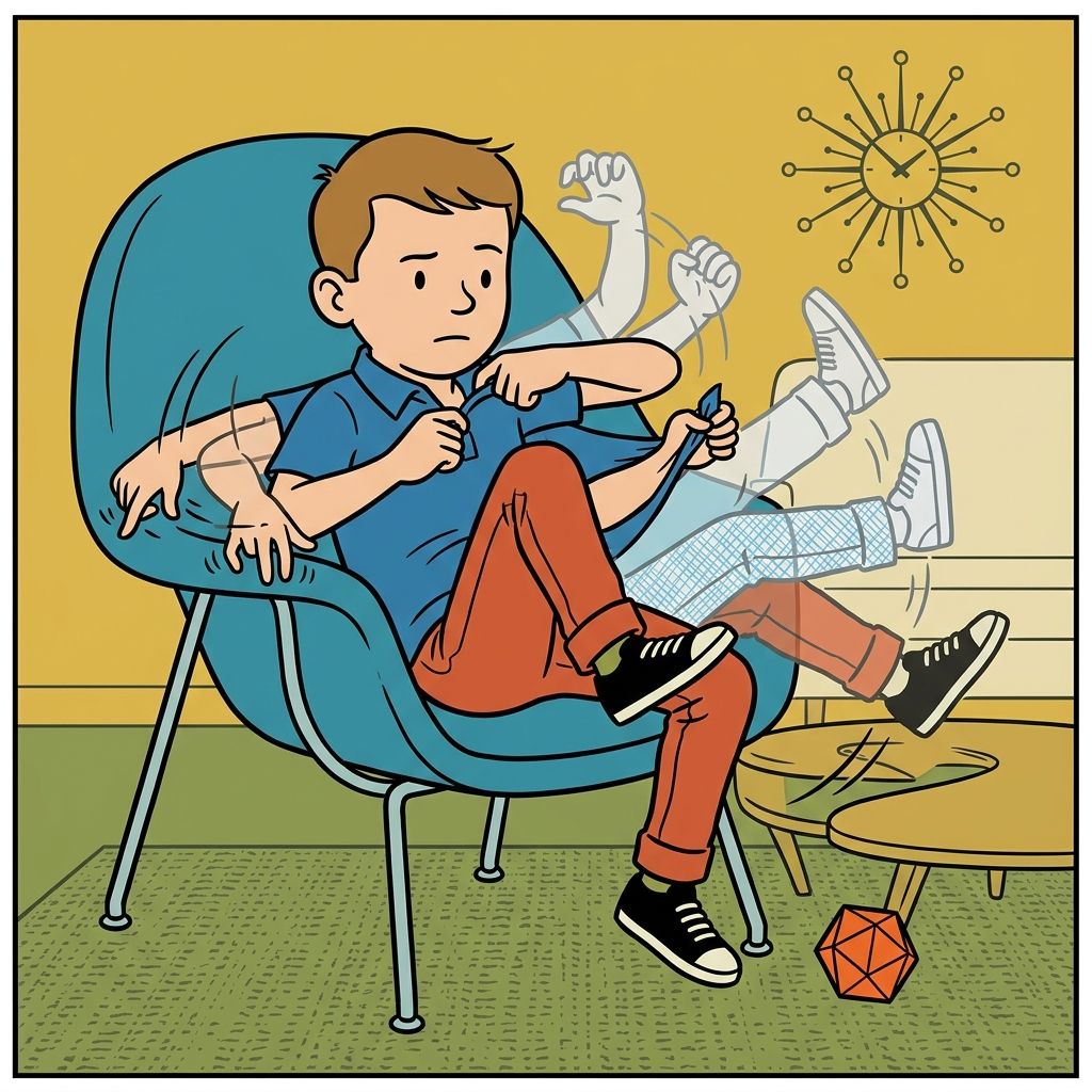 AI mnemonic illustration for the English word "fidget"