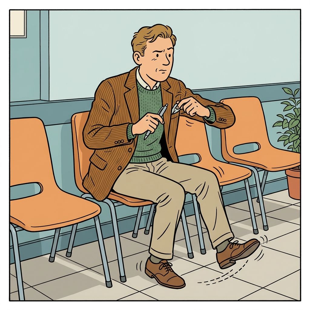 AI mnemonic illustration for the English word "fidgeting"