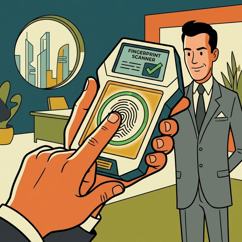 AI mnemonic illustration for the English word "fingerprint scanner"