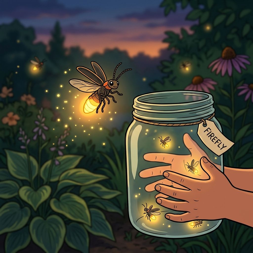 AI mnemonic illustration for the English word "firefly"