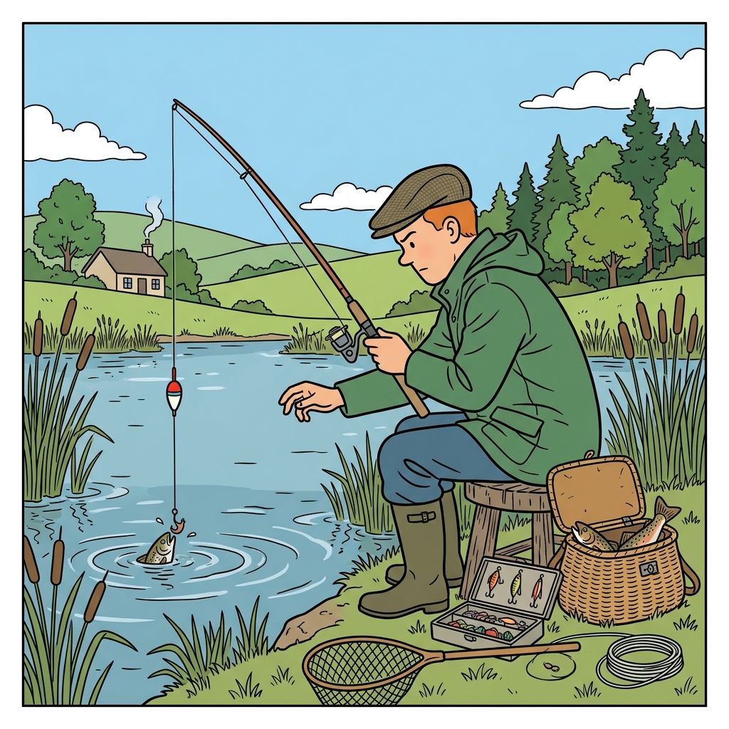 AI mnemonic illustration for the English word "fishing"
