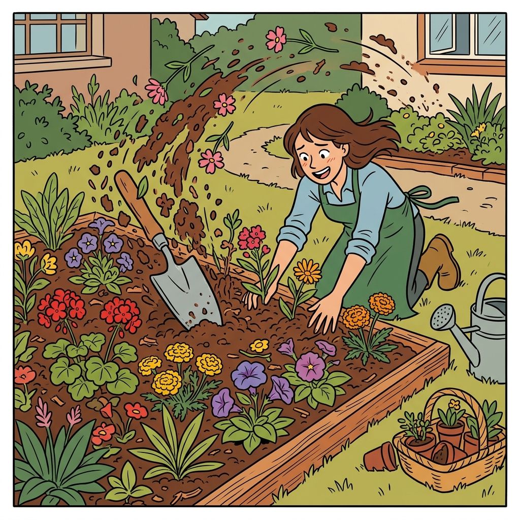 AI mnemonic illustration for the English word "flower bed"