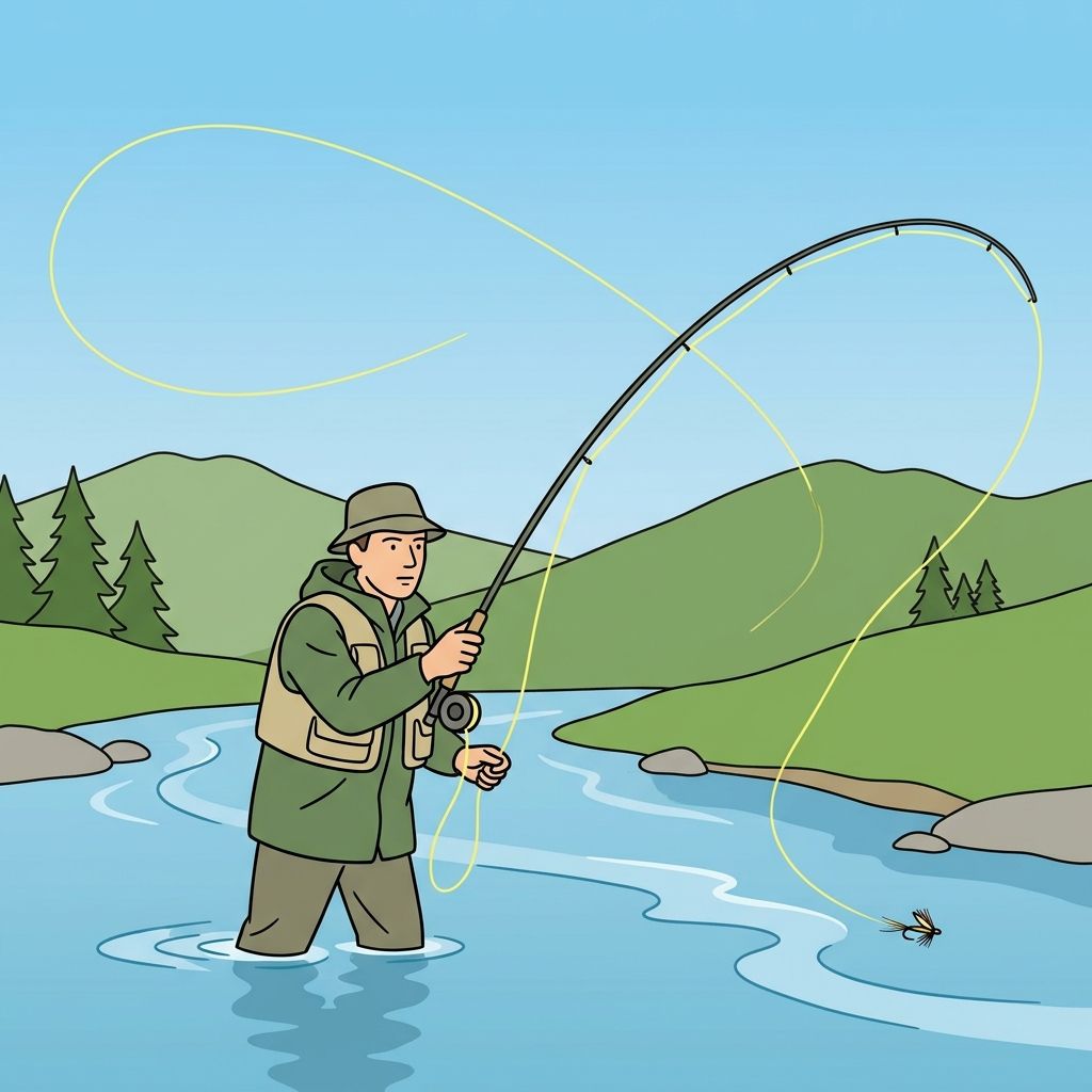 AI mnemonic illustration for the English word "fly rod"