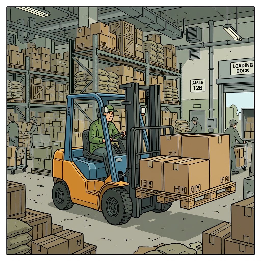 AI mnemonic illustration for the English word "forklift"