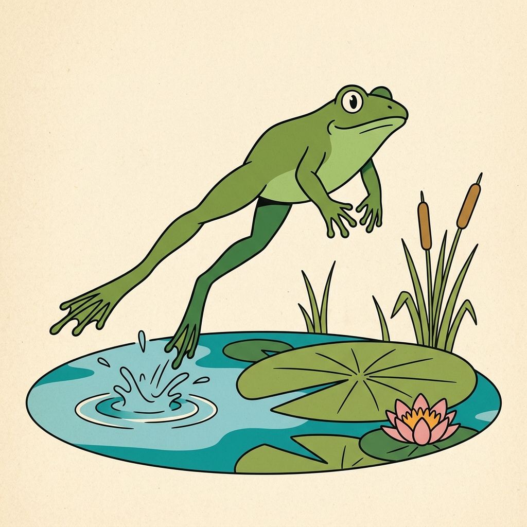 AI mnemonic illustration for the English word "frog"