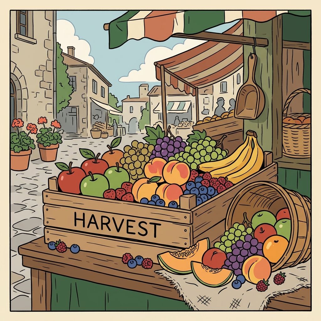 AI mnemonic illustration for the English word "fruit"