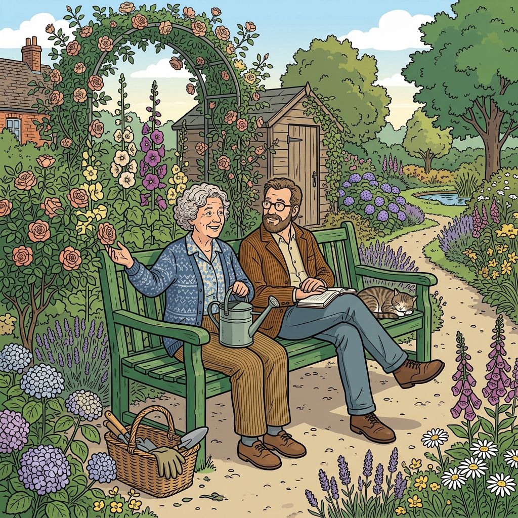AI mnemonic illustration for the English word "garden bench"