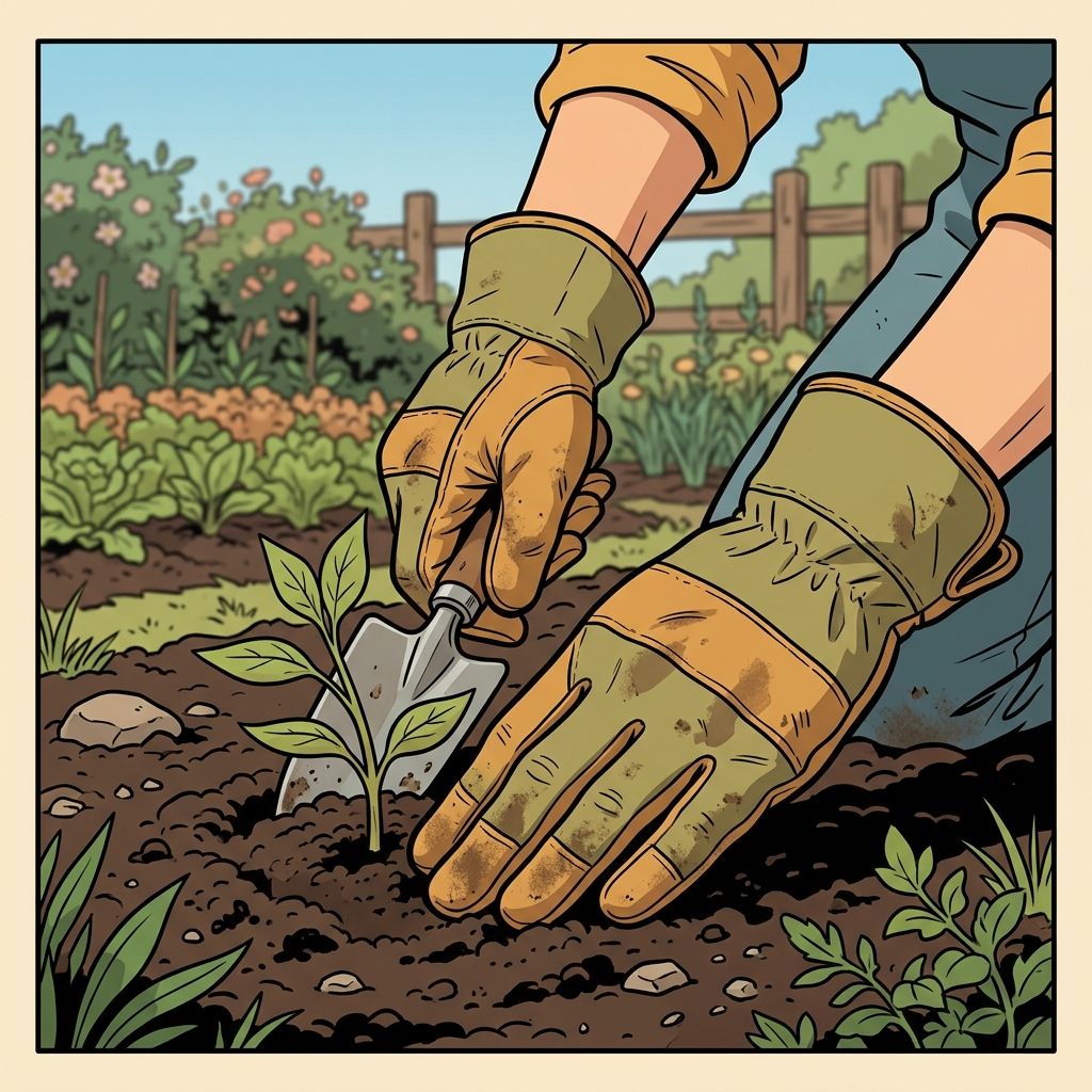 AI mnemonic illustration for the English word "garden gloves"