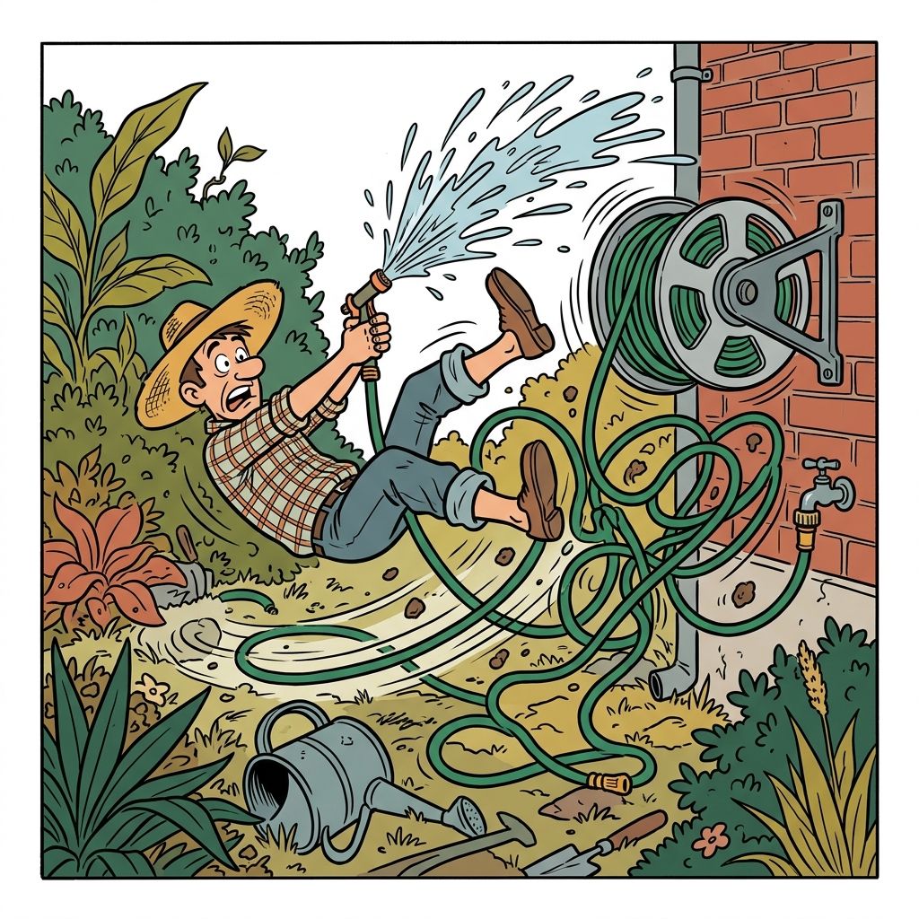 AI mnemonic illustration for the English word "garden hose reel"