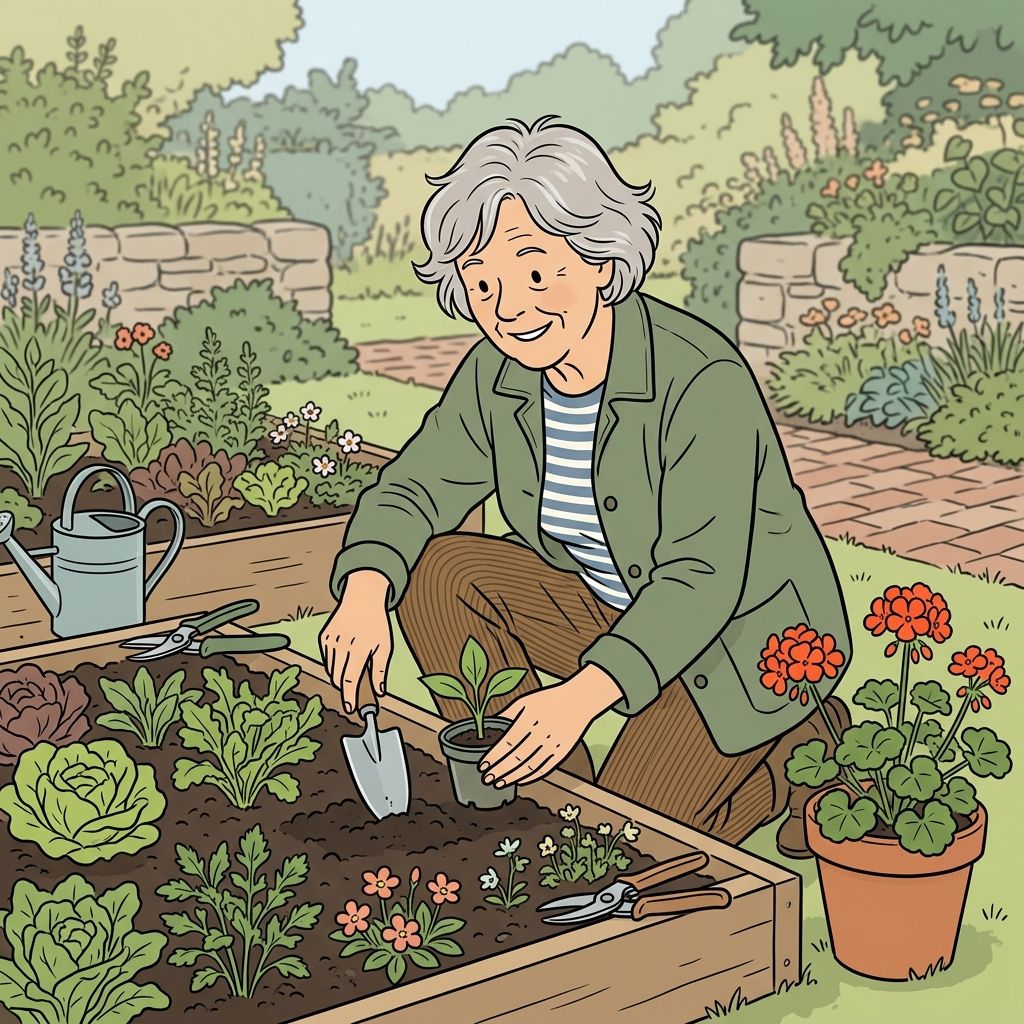 AI mnemonic illustration for the English word "gardening"