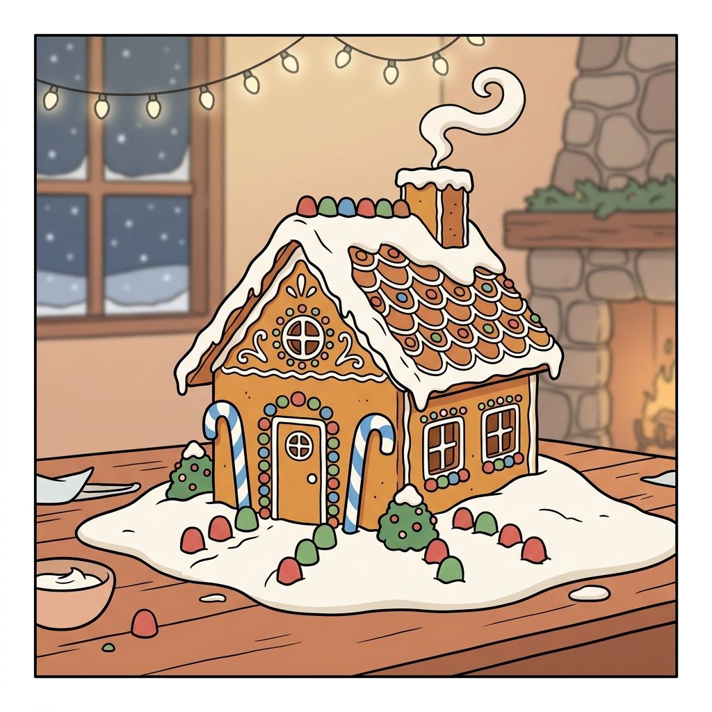 AI mnemonic illustration for the English word "gingerbread house"