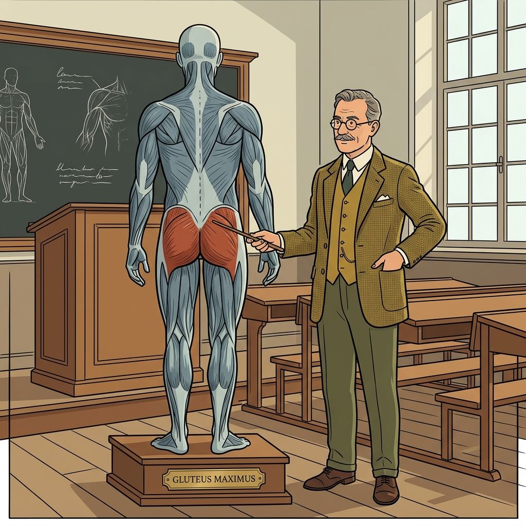 AI mnemonic illustration for the English word "gluteus maximus"