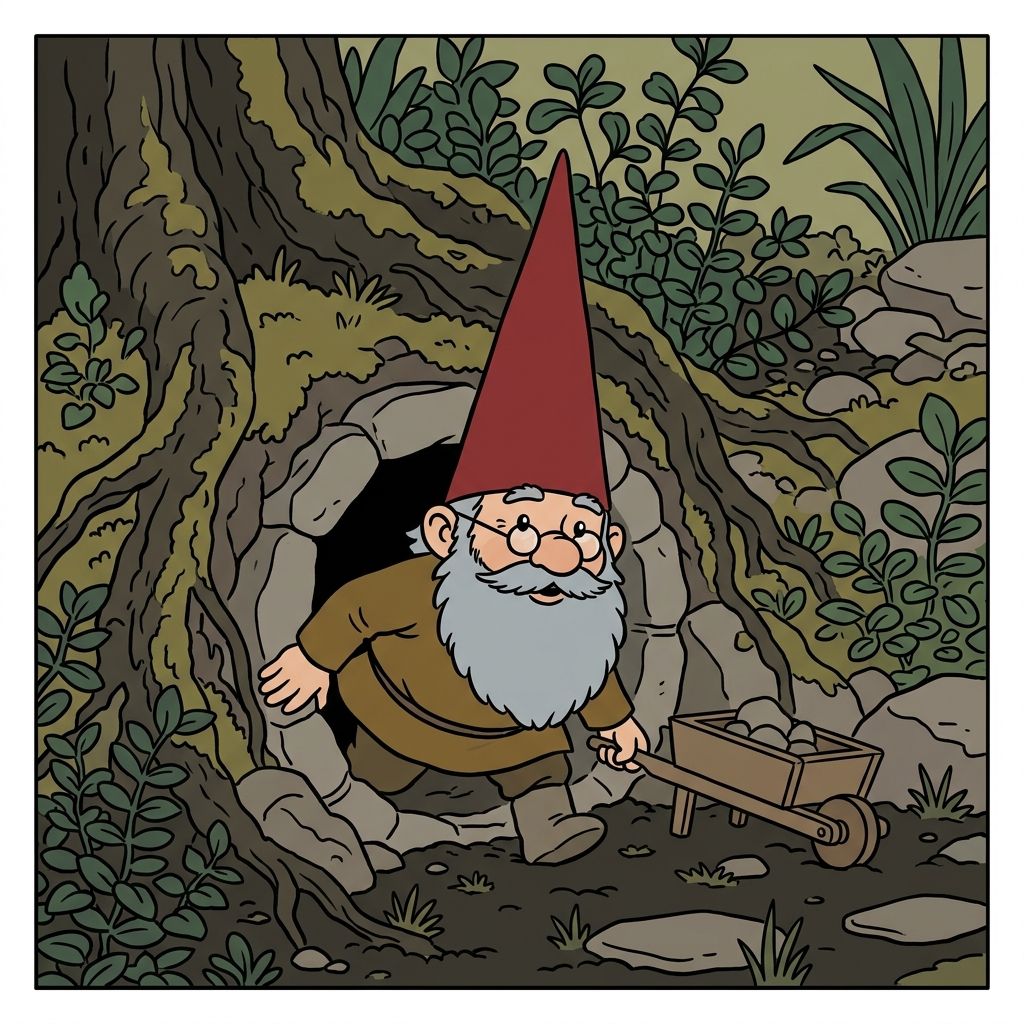 AI mnemonic illustration for the English word "gnome"