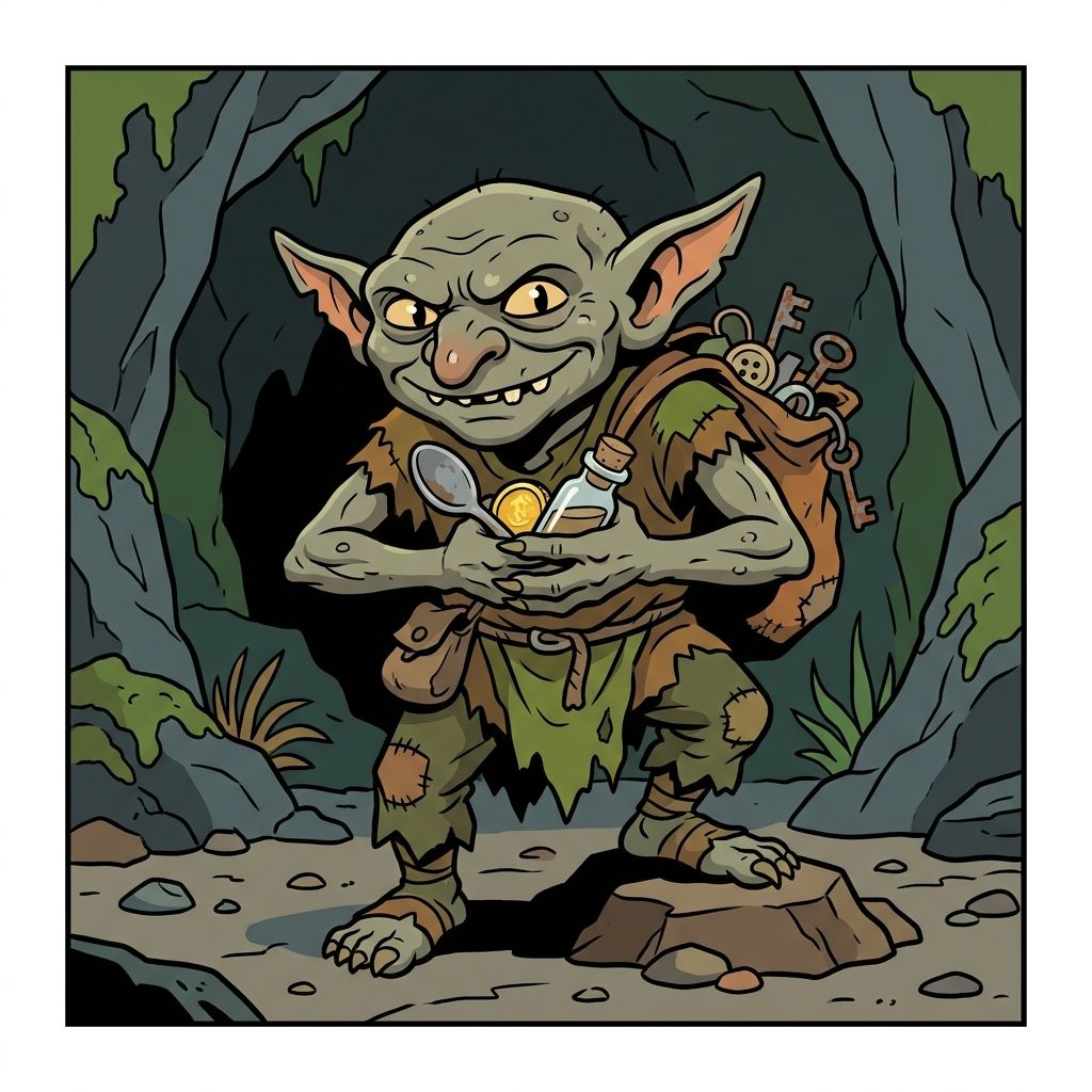 AI mnemonic illustration for the English word "goblin"