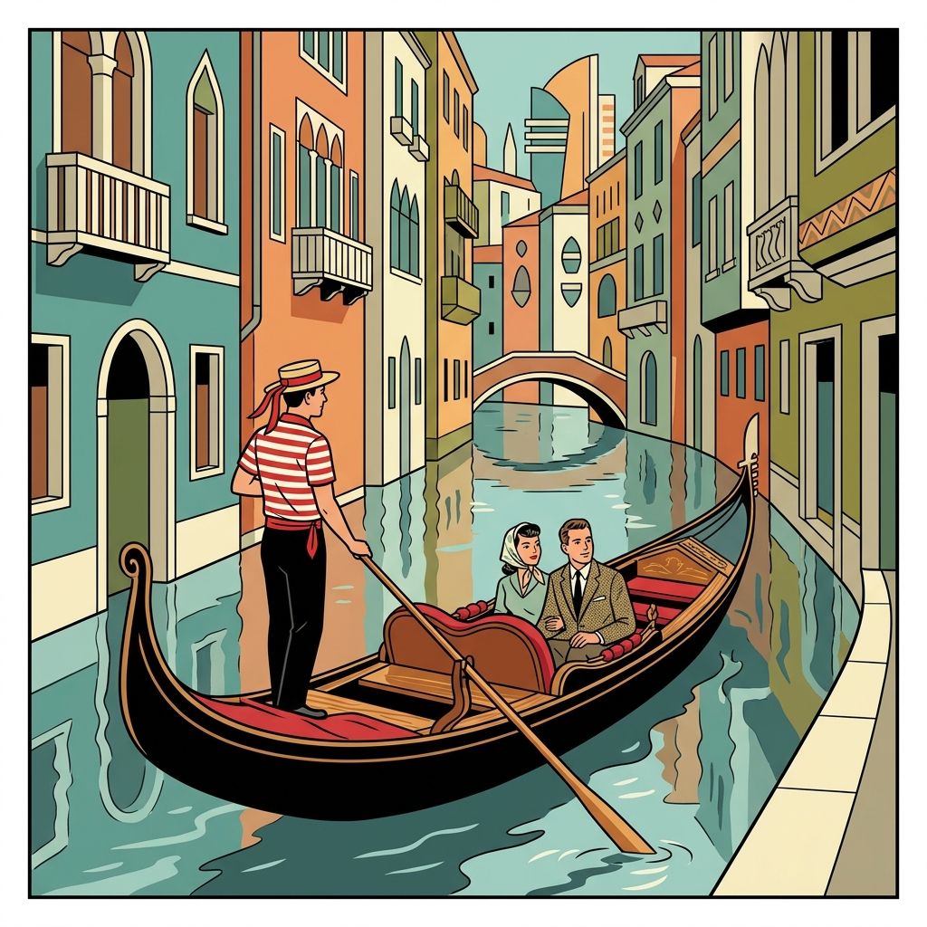 AI mnemonic illustration for the English word "gondola"