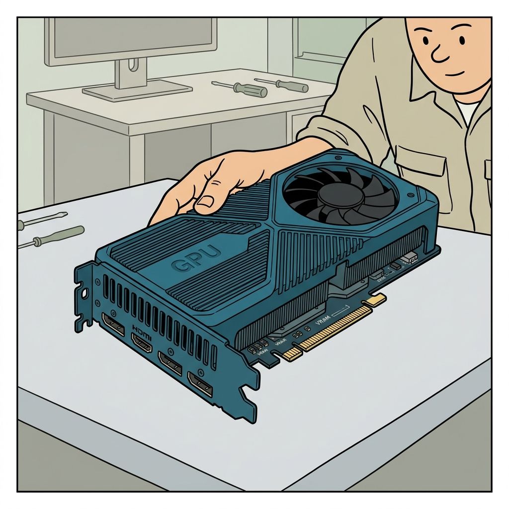 AI mnemonic illustration for the English word "graphics card"