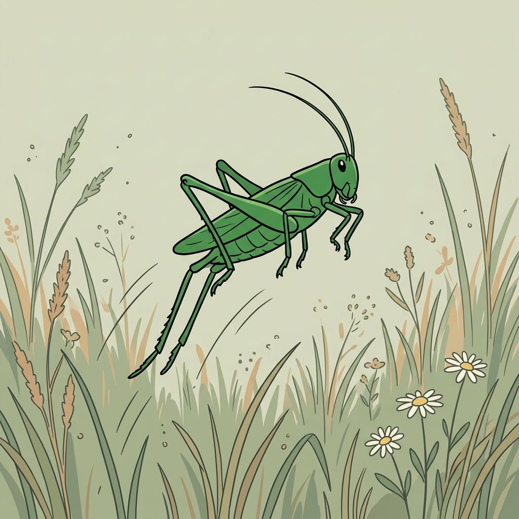 AI mnemonic illustration for the English word "grasshopper"
