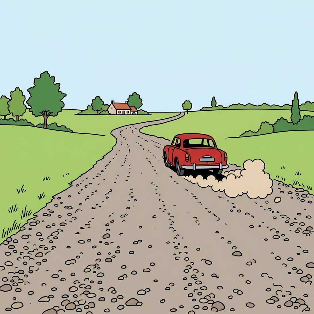 AI mnemonic illustration for the English word "gravel road"