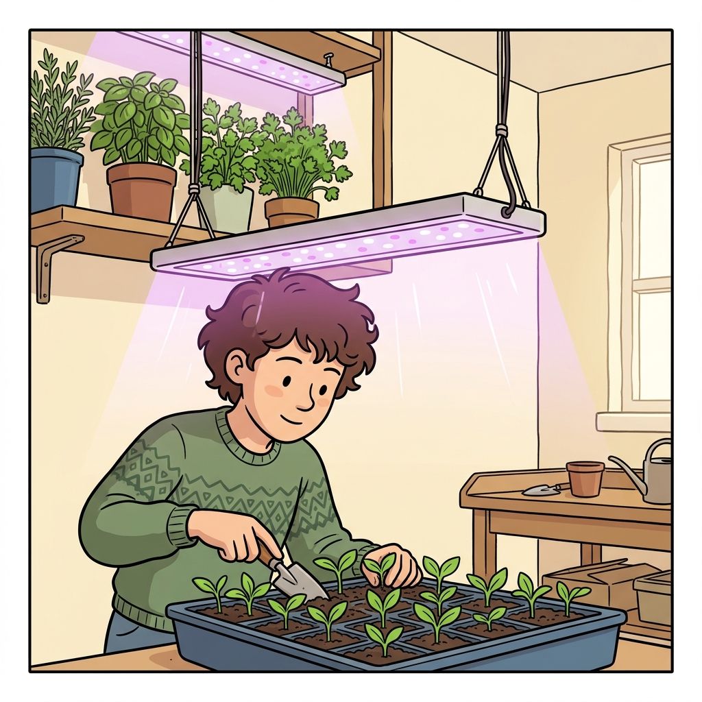 AI mnemonic illustration for the English word "grow light"