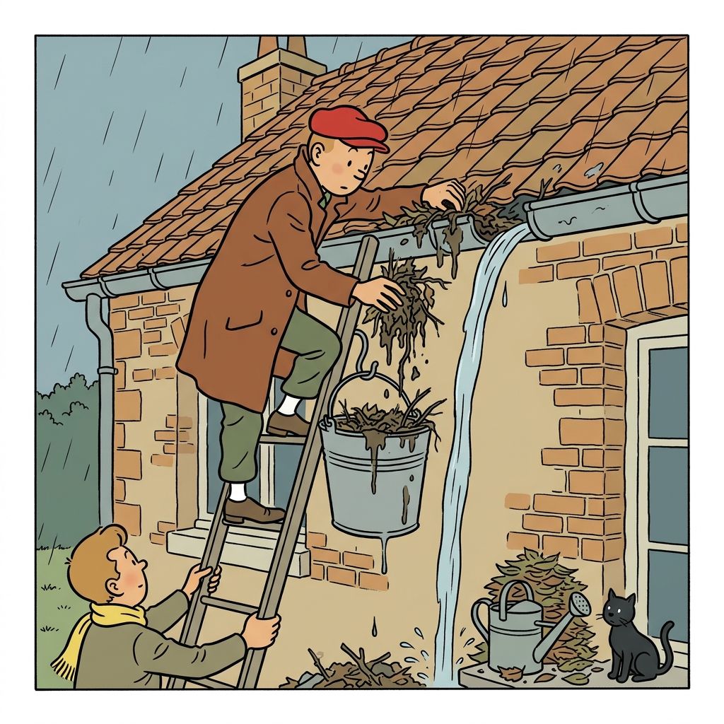 AI mnemonic illustration for the English word "gutter"
