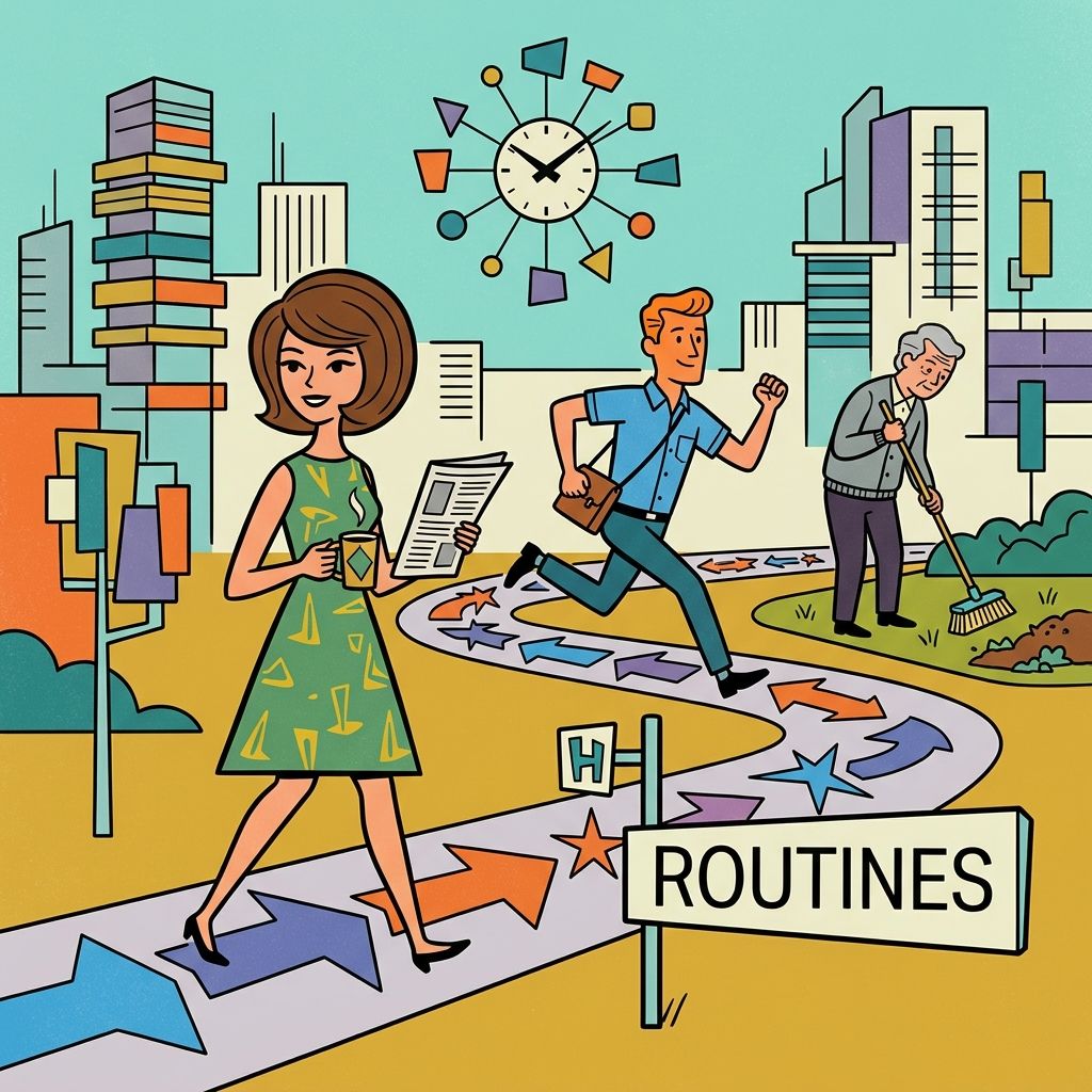AI mnemonic illustration for the English word "habits"