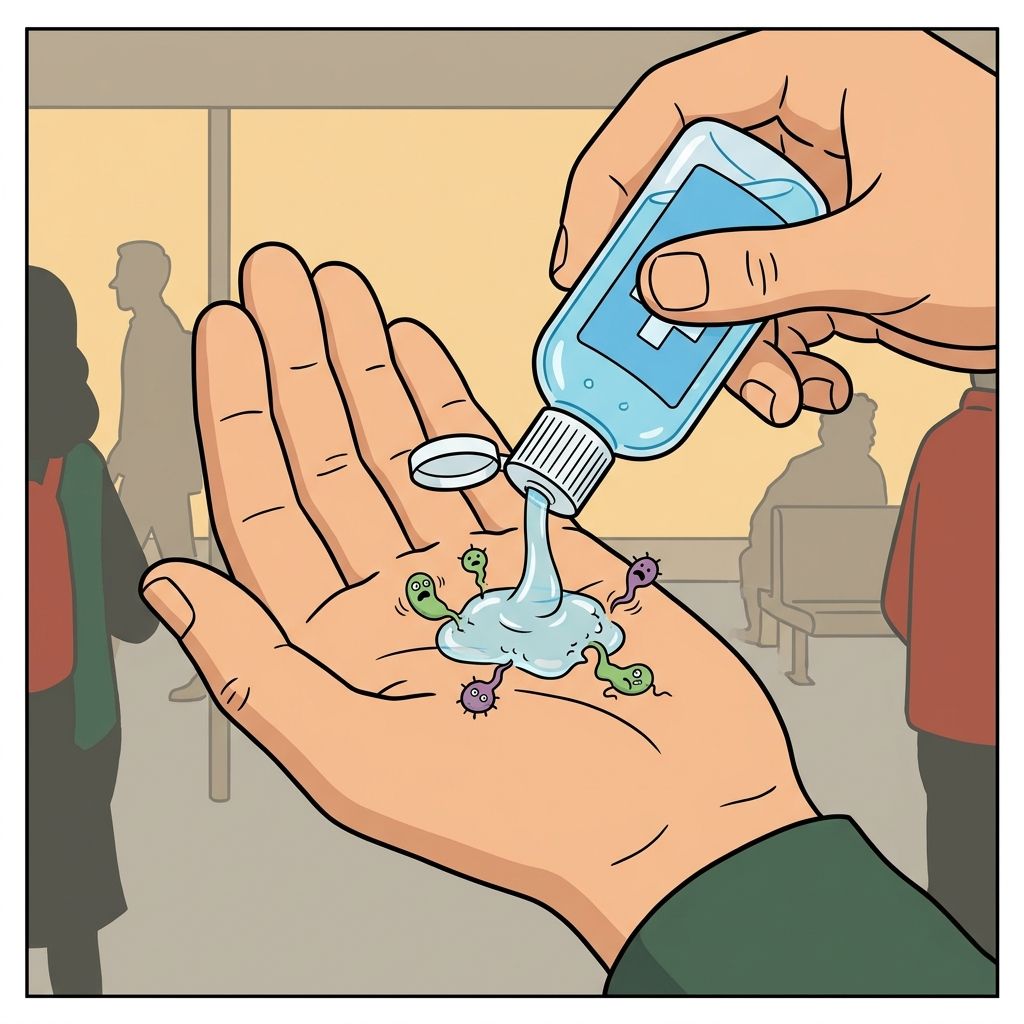 AI mnemonic illustration for the English word "hand sanitizer"