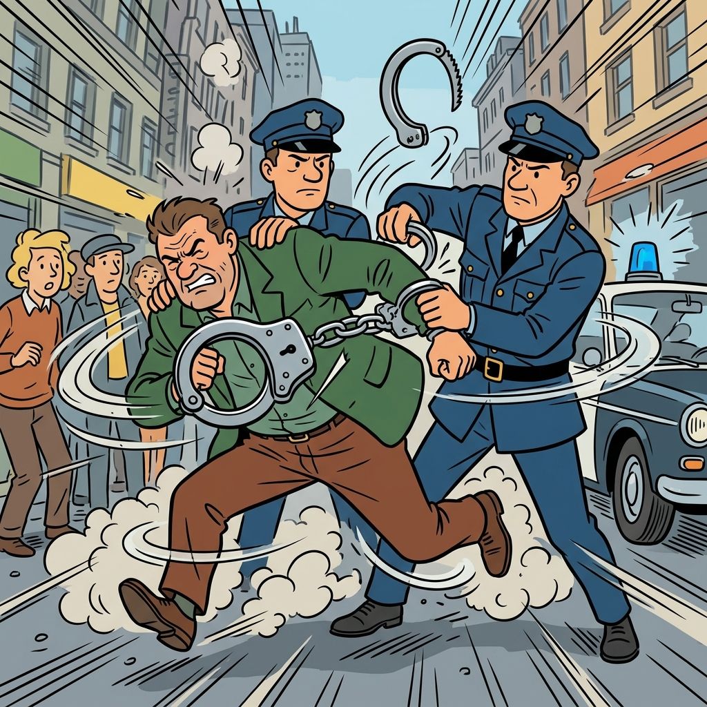 AI mnemonic illustration for the English word "handcuffs"