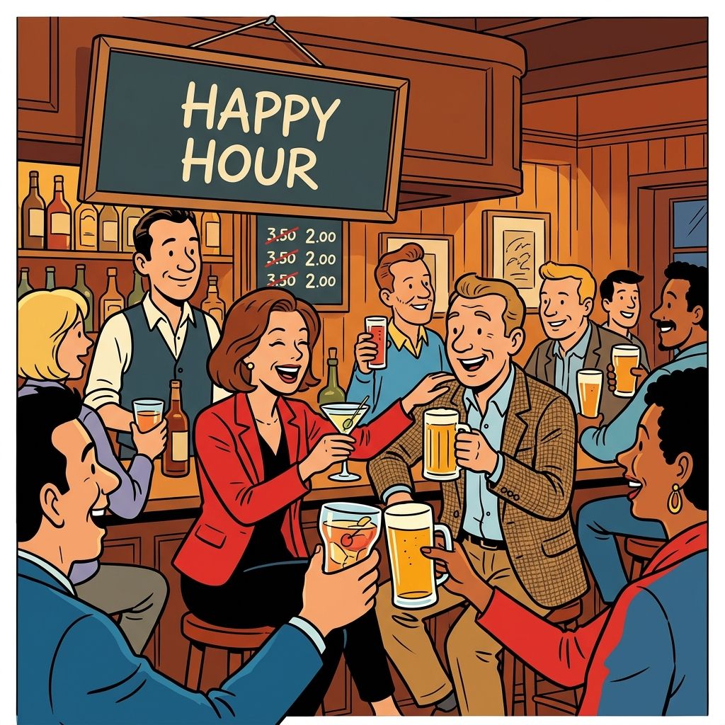 AI mnemonic illustration for the English word "happy hour"