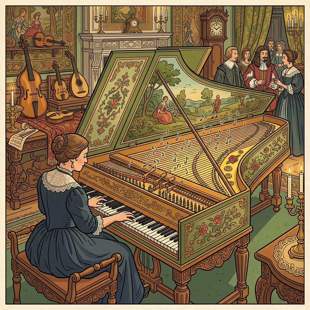 AI mnemonic illustration for the English word "harpsichord"