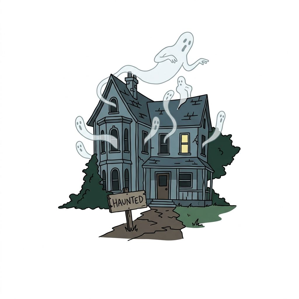 AI mnemonic illustration for the English word "haunted"