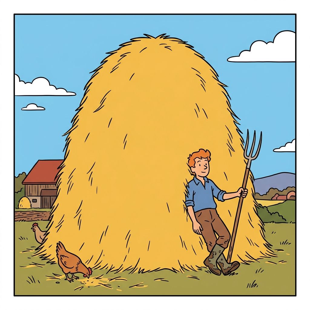 AI mnemonic illustration for the English word "haystack"