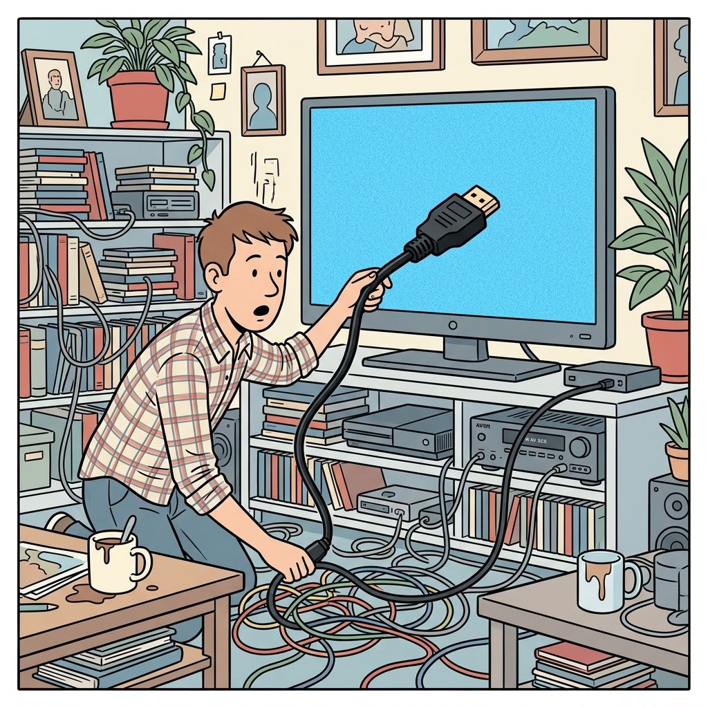 AI mnemonic illustration for the English word "HDMI cable"