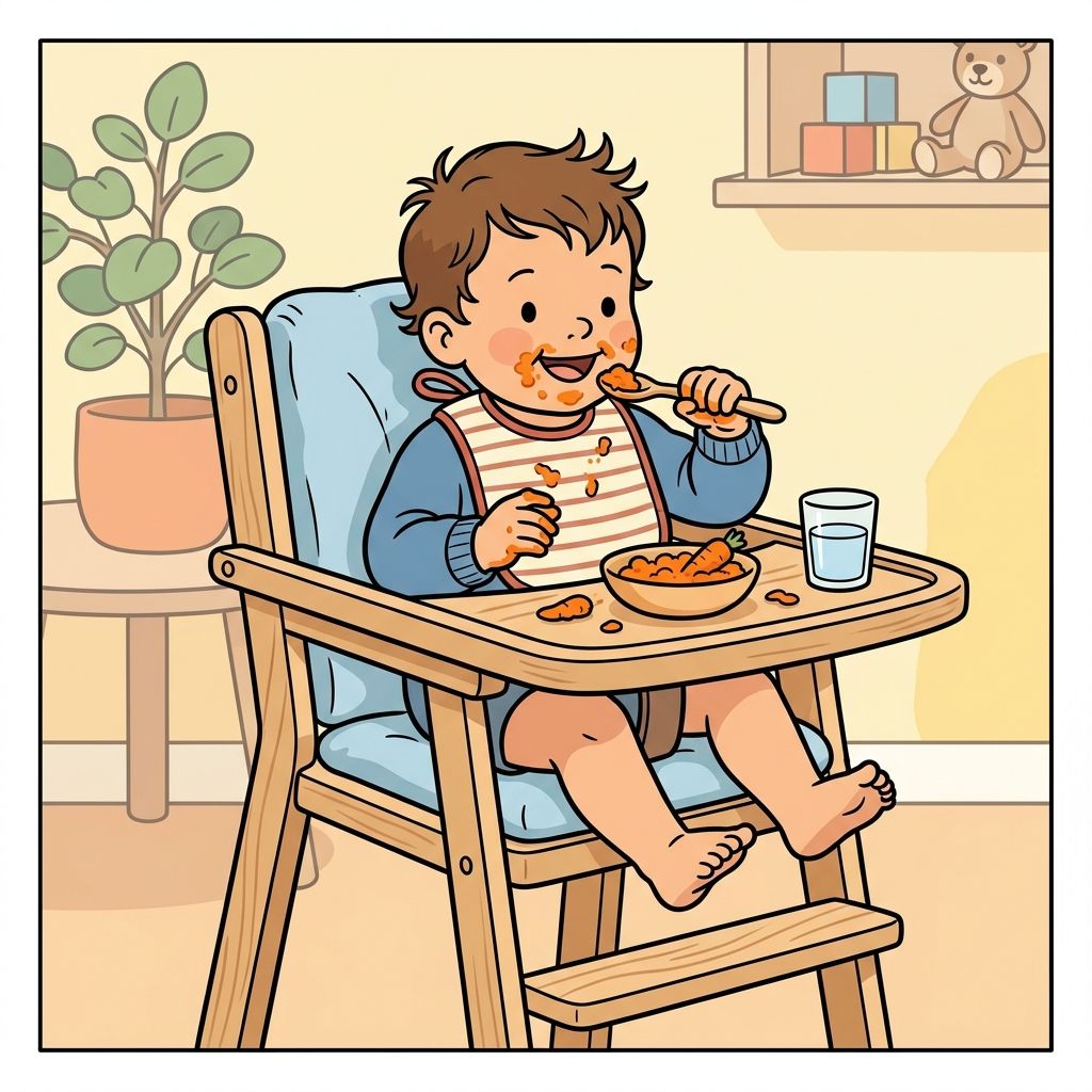 AI mnemonic illustration for the English word "high chair"