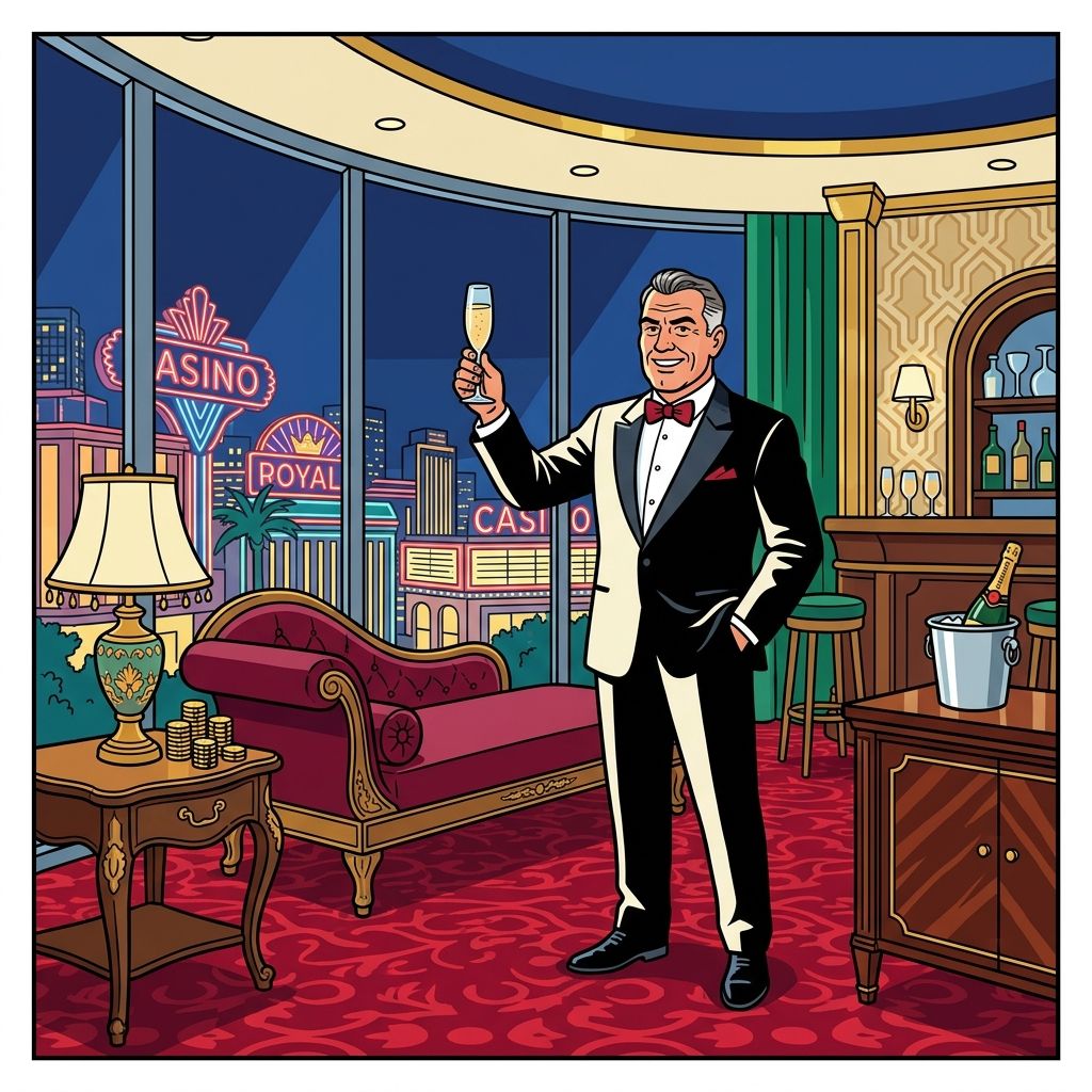 AI mnemonic illustration for the English word "high roller suite"