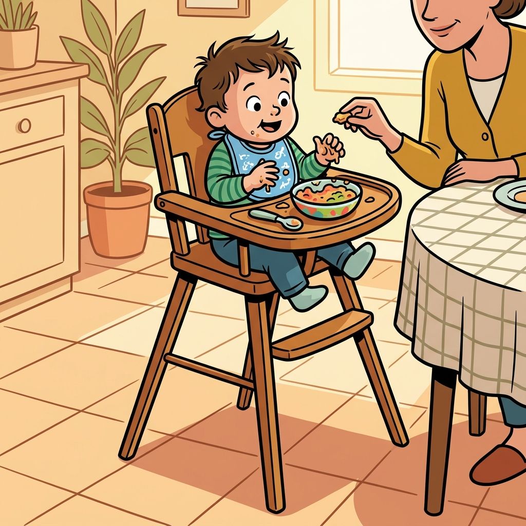 AI mnemonic illustration for the English word "highchair"