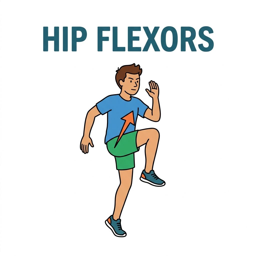 AI mnemonic illustration for the English word "hip flexors"