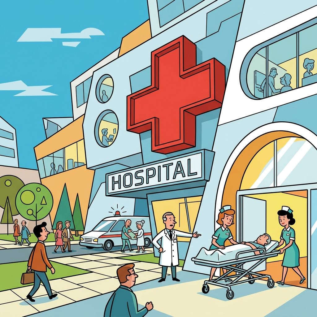 AI mnemonic illustration for the English word "hospital"