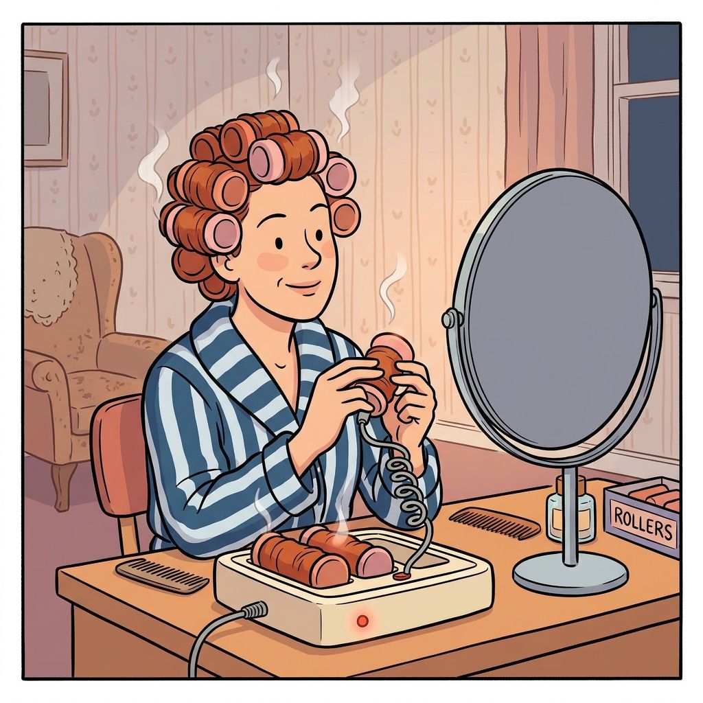 AI mnemonic illustration for the English word "hot rollers"