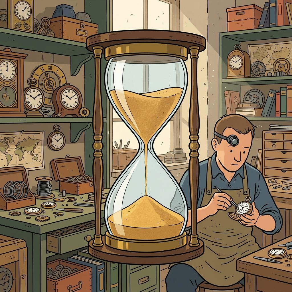AI mnemonic illustration for the English word "hourglass"