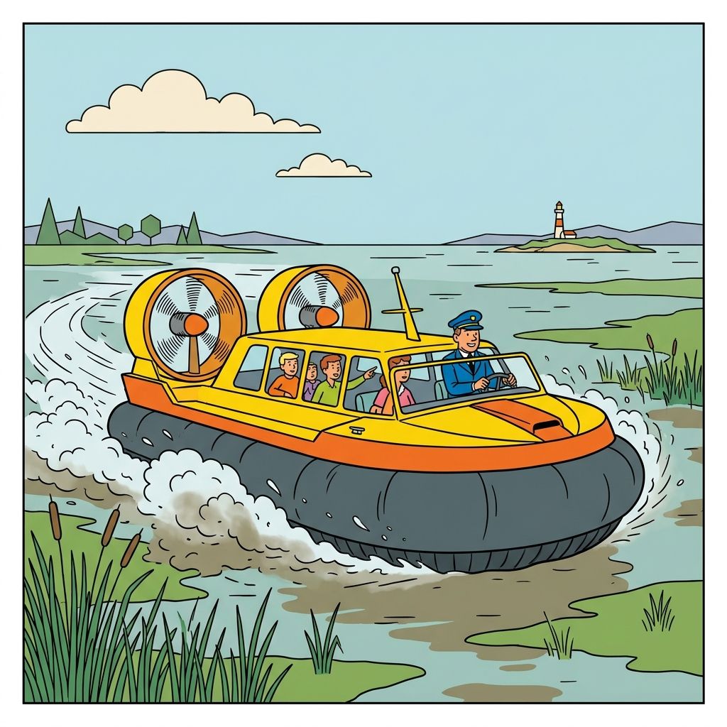 AI mnemonic illustration for the English word "hovercraft"