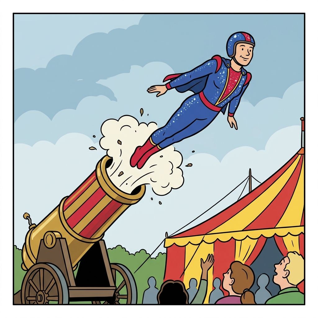 AI mnemonic illustration for the English word "human cannon"