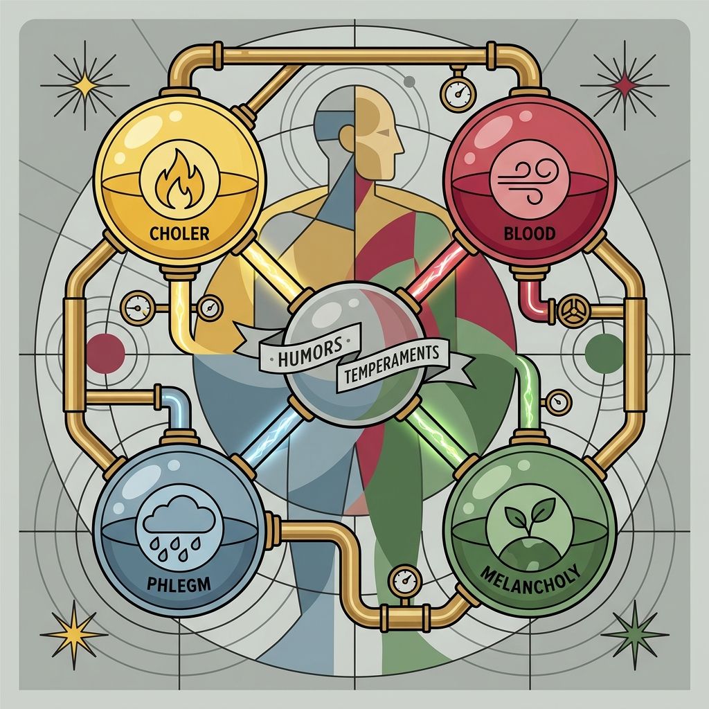 AI mnemonic illustration for the English word "humors"