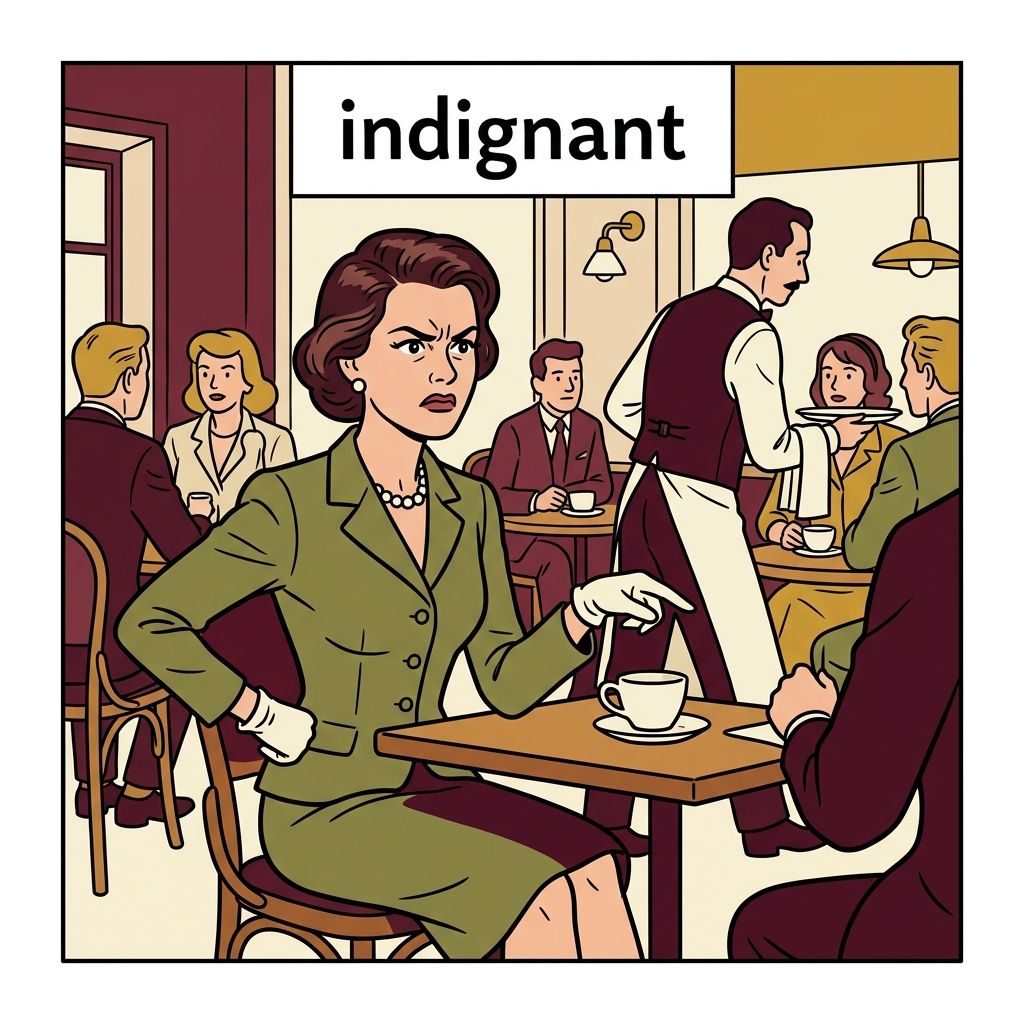 AI mnemonic illustration for the English word "indignant"