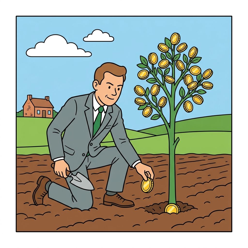 AI mnemonic illustration for the English word "invest"