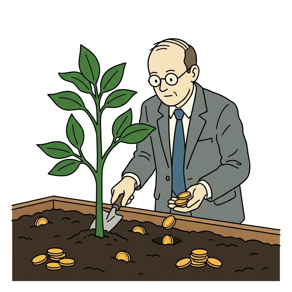 AI mnemonic illustration for the English word "investments"