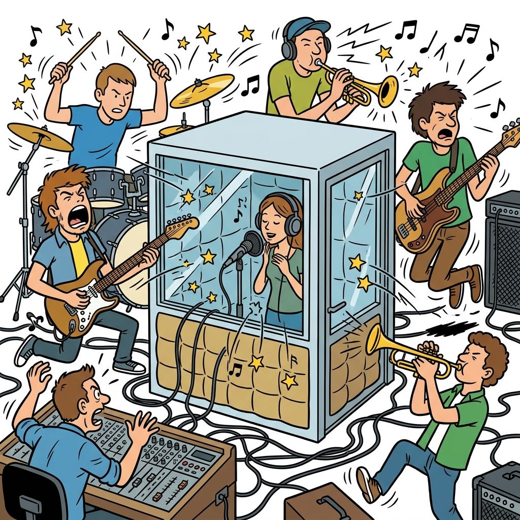AI mnemonic illustration for the English word "isolation booth"